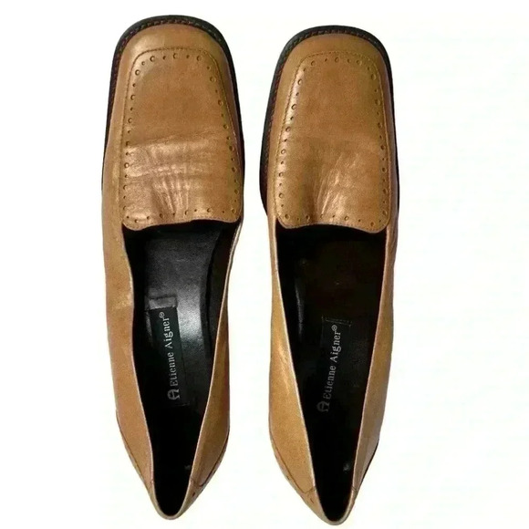 Etienne Aigner Women's Brown Leather Slip-On Wedge Heels Square Toe Size 9 - Picture 11 of 16